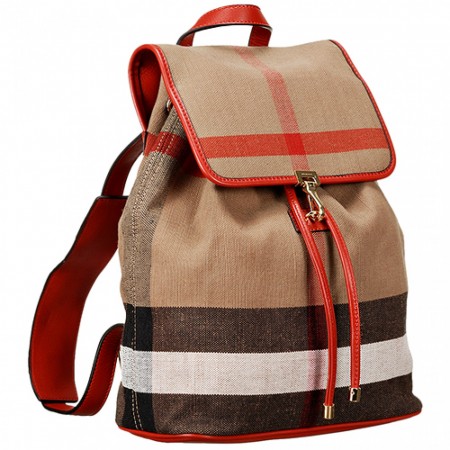 Burberry Canvas Check Backpack Honey Parade Red  608279