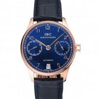 Swiss IWC Portuguese Blue Dial Gold Case Blue Leather Bracelet 1453919