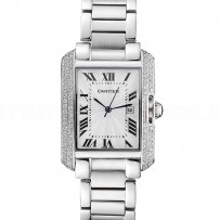 Cartier Tank Anglaise 30mm White Dial Diamonds Steel Case Stainless Steel Bracelet