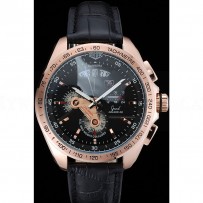 Tag Heuer Carrera Rose Gold Bezel with Black Dial and Black Leather Strap  621538