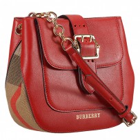Burberry Medium Buckle Bag House Check And Red Leather 18926896