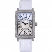 Franck Muller Long Island Classic White Dial Diamonds Case White Leather Band  622368
