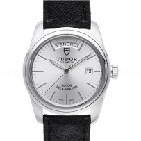 AAA Replica Tudor Glamour Date Day Silver Dial Leather Strap Mens Watch 56000-5