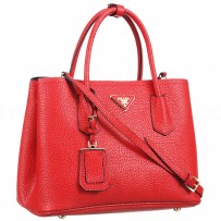 Prada Double Tote Pebbled Leather Red  18927297