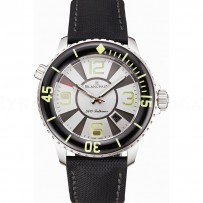 Swiss Blancpain 500 Fathoms Silver Dial Stainless Steel Case Black Canvas Strap