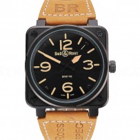 Bell and Ross BR 01-92 Black Dial Black Case Brown Leather Strap
