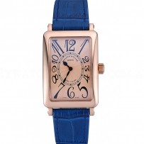Franck Muller Long Island Classic Gold Dial Gold Case Blue Leather Band  622367
