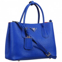 Prada Double Tote Pebbled Leather Blue  18927294