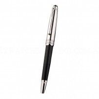 MontBlanc Silver Rimmed Grooved Black Ballpoint Pen With MB Engraved Silver Cap