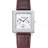 Piaget Emperador Limited Edition White Dial Engraved Silver Case Brown Leather Bracelet  1454138