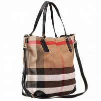 Burberry Large Canvas Check Tote Bag Black 607813