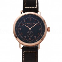 Hamilton Navy Pioneer Small Second Black Dial Rose Gold Case Black Leather Strap