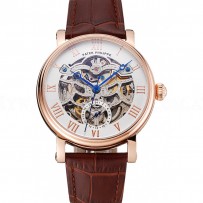Patek Philippe Grand Complications White Skeleton Dial Rose Gold Case Brown Leather Strap 1453808