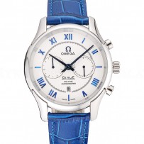Omega DeVille Silver Bezel with White Dial and Blue Leather Strap  621568