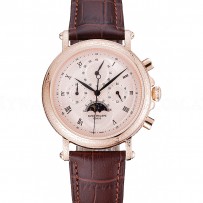 Patek Philippe Grand Complications Rose Gold Dial Engraved Rose Gold Case Brown Leather Bracelet 1454142