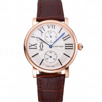 Cartier Ronde Second Time Zone White Dial Gold Case Brown Leather Strap  622801
