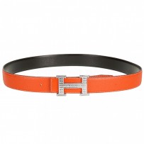 Hermes Orange With Silver "H" Buckle Closure Belt