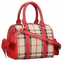 Burberry House Check And Red Leather Trim Bowling Bag 18927035