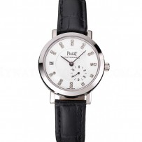 Swiss Piaget Altiplano Date Automatic White Dial Diamond Markers Stainless Steel Case Black Leather Strap