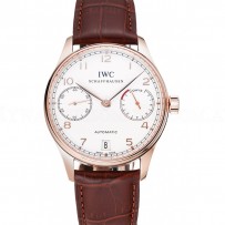 Swiss IWC Portuguese White Dial Gold Numerals Gold Case Brown Leather Bracelet 1453916