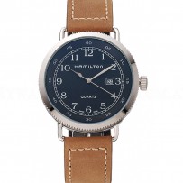 Hamilton Navy Pioneer Black Dial Stainless Steel Case Light Brown Leather Strap