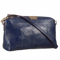 Burberry Check Embossed Dark Blue Leather Clutch Bag 18926913