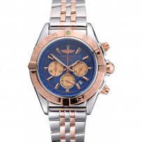 Breitling Chronomat Blue Dial Rose Gold Bezel And Subdials Stainless Steel Case Two Tone Bracelet