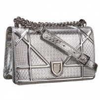 Dior Metallic Perforated Diorama Small Flap Bag Silver 18926717