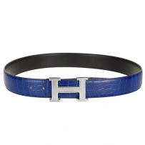 Hermes Alligator Blue With Silver "H" Buckle Closure Belt