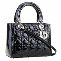Dior Small  Lady Cannage Bag Patent Leather Black