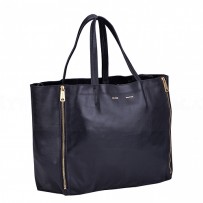 Celine Cabas Gusset Large Black Leather Shoulder Bag