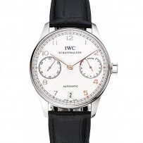 Swiss IWC Portuguese White Dial Rose Gold Numerals Silver Case Black Leather Bracelet 1453910