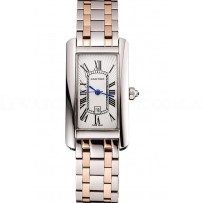 Cartier Tank Americaine 21mm White Dial Stainless Steel Case Two Tone Bracelet