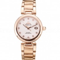 Omega DeVille Ladymatic Rose Gold Stainless Steel Strap White Dial