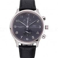 IWC Portugieser Chronograph Black Diamond Dial Black Leather Bracelet