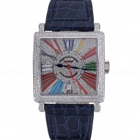 Franck Muller Master Square Color Dreams Diamonds Dial Diamonds Case Blue Leather Strap  622359