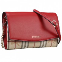 Burberry House Check And Dark Red Leather Wallet On Chain 18927030
