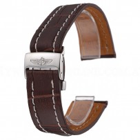 Breitling Brown Leather White Stitching Bracelet  622604