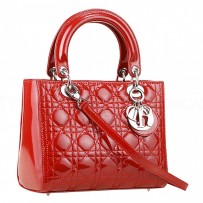 Dior Small  Lady Cannage Bag Patent Leather Red