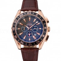 Omega Seamaster Aqua Terra Chrono GMT Teak-Grey Dial Brown Leather Bracelet  622536