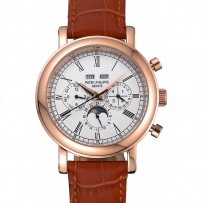 Patek Philippe Grand Complications Perpetual Calendar White Dial Brown Leather Bracelet