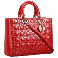 Dior Medium  Lady Cannage Bag Patent Leather Red