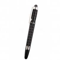 MontBlanc Silver Trimmed Square Cutwork Black Ballpoint Pen With MB Engraved Cap