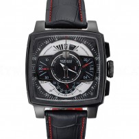 Tag Heuer Monaco Black-Red Perforated Leather Strap Black Dial 80309