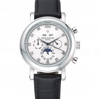 Patek Philippe Grand Complications Perpetual Calendar White Dial Black Leather Bracelet