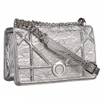 Dior Diorama Crinkled Metallic Lambskin Small Flap Bag Silver 18926726