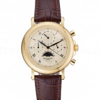 Patek Philippe Grand Complications Gold Dial Engraved Gold Case Brown Leather Bracelet 1454141
