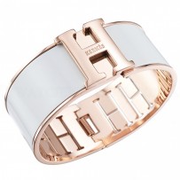 Hermes H Bracelet White Enamel Rose Gold Handware 700545