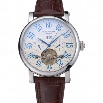 Patek Philippe Grand Complications Stainless Steel Case White Dial Roman Numerals Brown Leather Bracelet 622257