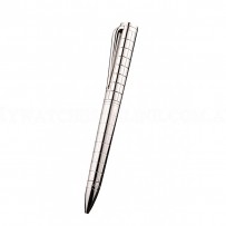 Bvlgari Vertical Grooved Cutwork Pattern Silver Ballpoint Pen With Bvlgari Engraving